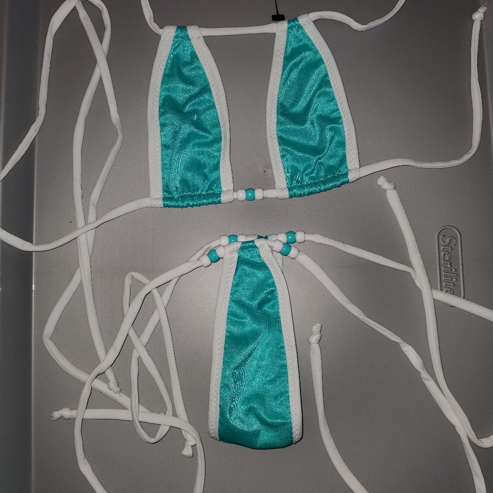 NWOT Sexy Skimpy Handmade by Fluid Micro Teardrop Tri-Top Thong Bottom Bikini